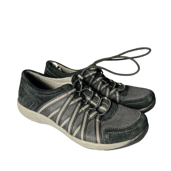 Dansko Womens Size 38 Honor Black Suede Leather Bungee Sneakers Comfort - Picture 1 of 6